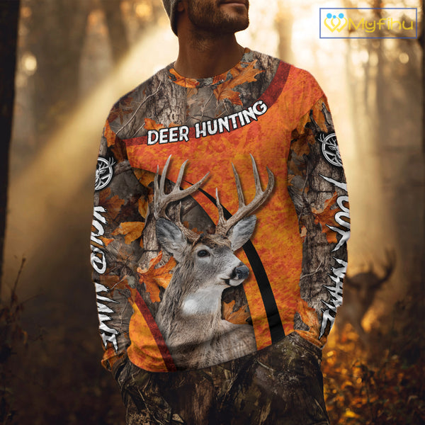 Orange Camo Deer Hunting Shirt, Deer Hunting with Full All - Over 3D For Deer Hunters NHT246