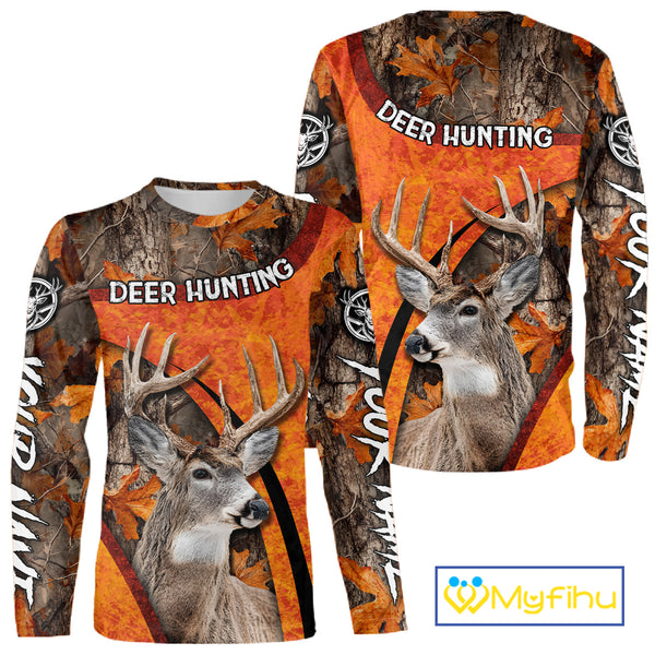 Orange Camo Deer Hunting Shirt, Deer Hunting with Full All - Over 3D For Deer Hunters NHT246
