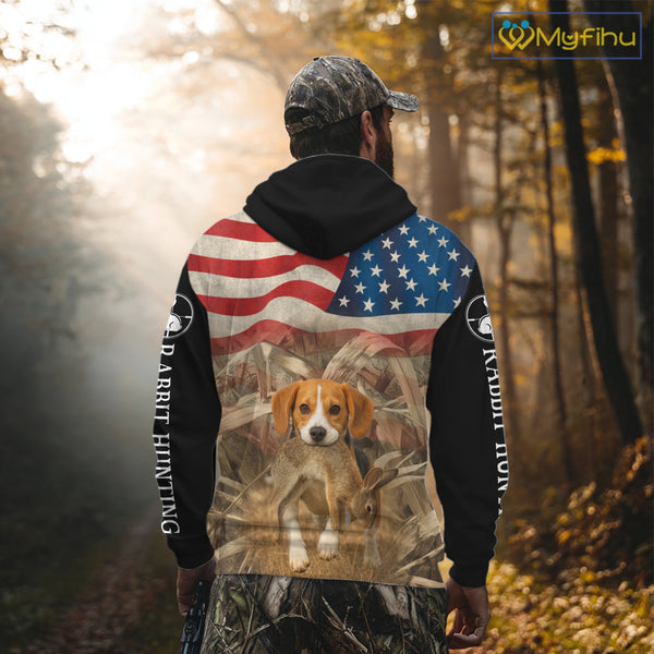 Personalized Rabbit Hunting Shirt 3D All Over Print with Beagle Dog and US Flag Hunting Gift NHT157