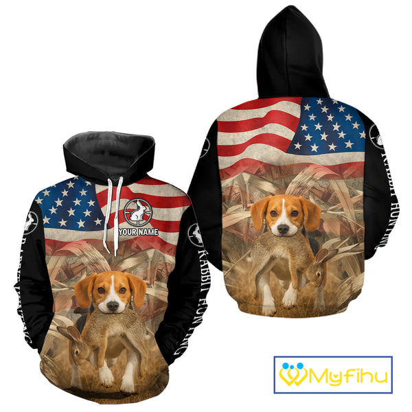 Personalized Rabbit Hunting Shirt 3D All Over Print with Beagle Dog and US Flag Hunting Gift NHT157