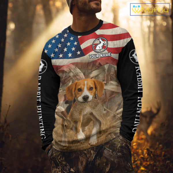 Personalized Rabbit Hunting Shirt 3D All Over Print with Beagle Dog and US Flag Hunting Gift NHT157