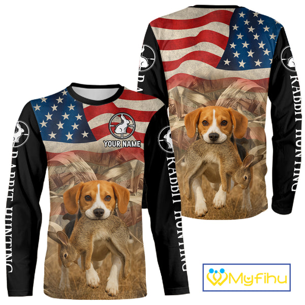 Personalized Rabbit Hunting Shirt 3D All Over Print with Beagle Dog and US Flag Hunting Gift NHT157
