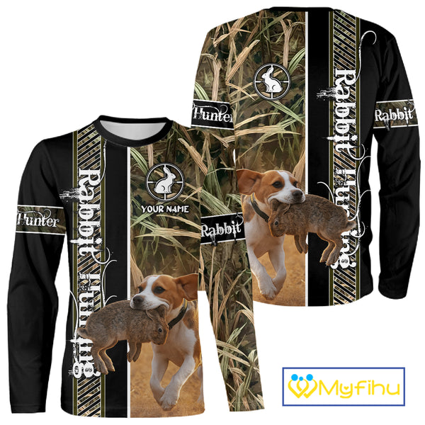 Custom Rabbit Hunting With Beagle Dog Camo 3D All Over Printed Shirt, Hunting Gift NHT161