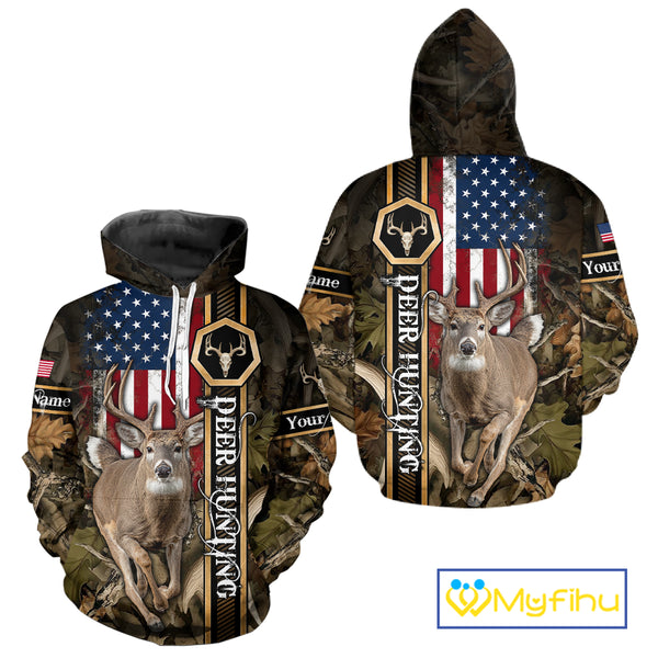 Deer Hunting Shirt US Flag 3D All Over Print, Hunting Clothes for Deer Hunting Season NHT165