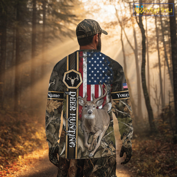 Deer Hunting Shirt US Flag 3D All Over Print, Hunting Clothes for Deer Hunting Season NHT165