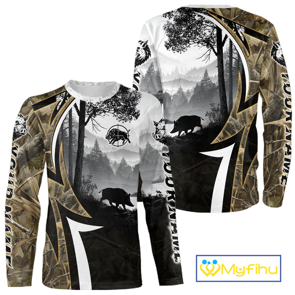 Personalized Wild Hog Hunting Camo Full Printing Shirts, Boar Hunting Shirt NHT319