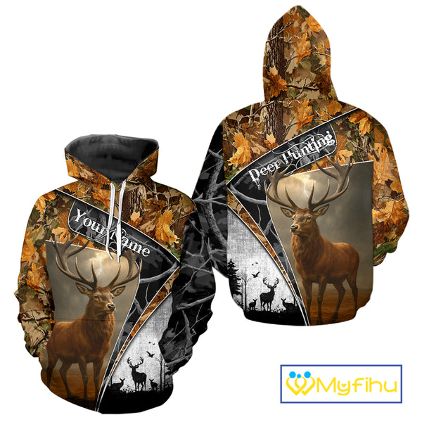 Red Deer Hunting Orange Camo Black - Personalized All Over Print Deer Hunting Clothes NHT171