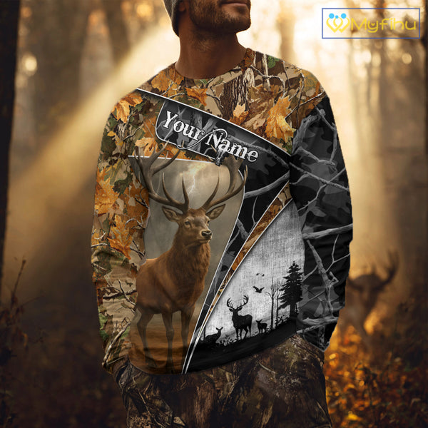 Red Deer Hunting Orange Camo Black - Personalized All Over Print Deer Hunting Clothes NHT171