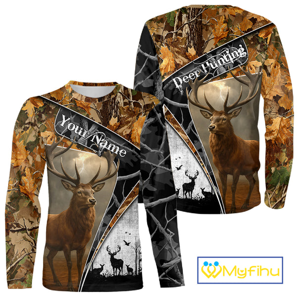 Red Deer Hunting Orange Camo Black - Personalized All Over Print Deer Hunting Clothes NHT171
