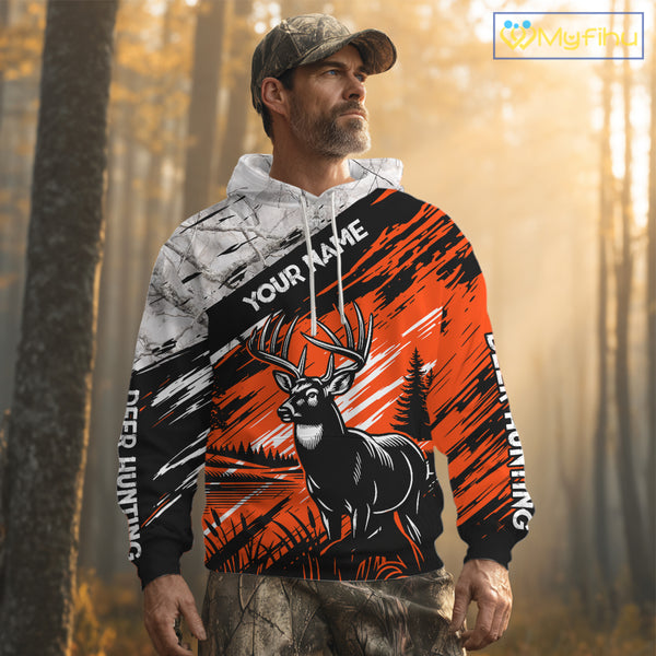 Deer Hunting Shirt 3D All Over Print Orange Black Gray Camo Deer With TX Flag Season NHT64