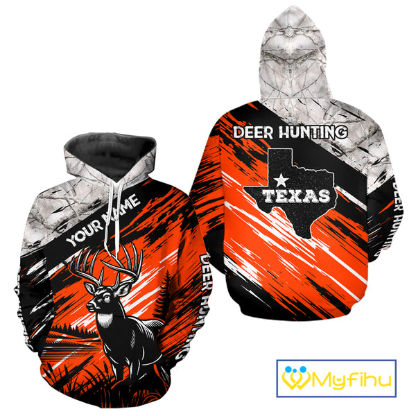 Deer Hunting Shirt 3D All Over Print Orange Black Gray Camo Deer With TX Flag Season NHT64