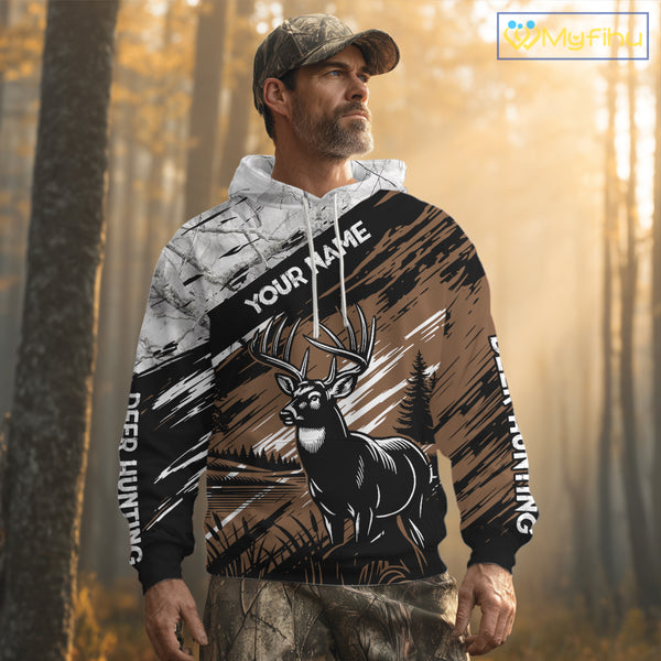 Deer Hunting Shirt 3D All Over Print Brown Black Gray Camo Deer With TX Flag Season NHT65