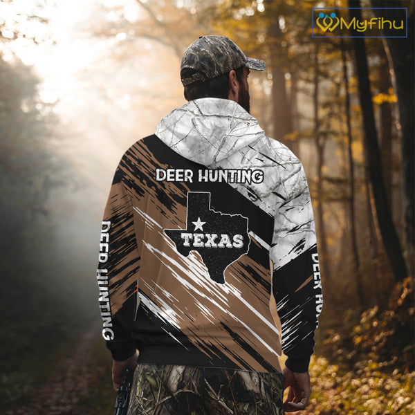 Deer Hunting Shirt 3D All Over Print Brown Black Gray Camo Deer With TX Flag Season NHT65