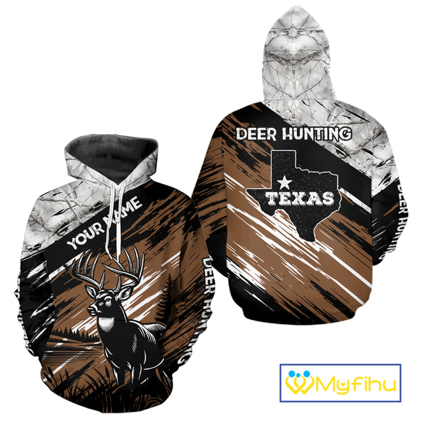 Deer Hunting Shirt 3D All Over Print Brown Black Gray Camo Deer With TX Flag Season NHT65
