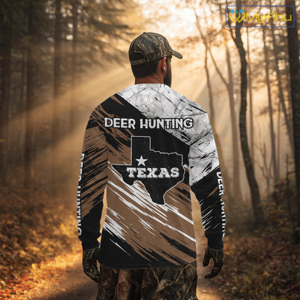 Deer Hunting Shirt 3D All Over Print Brown Black Gray Camo Deer With TX Flag Season NHT65