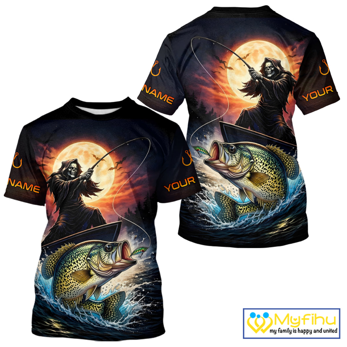 Personalized Fish Reaper Fishing Shirts Jerseys, Fish Reaper Sunset Crappie Fishing Shirts T - Shirt NHT831