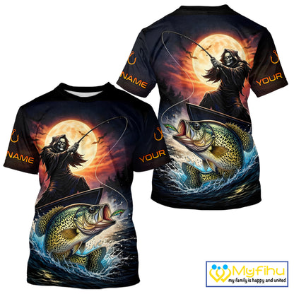 Personalized Fish Reaper Fishing Shirts Jerseys, Fish Reaper Sunset Crappie Fishing Shirts T - Shirt NHT831