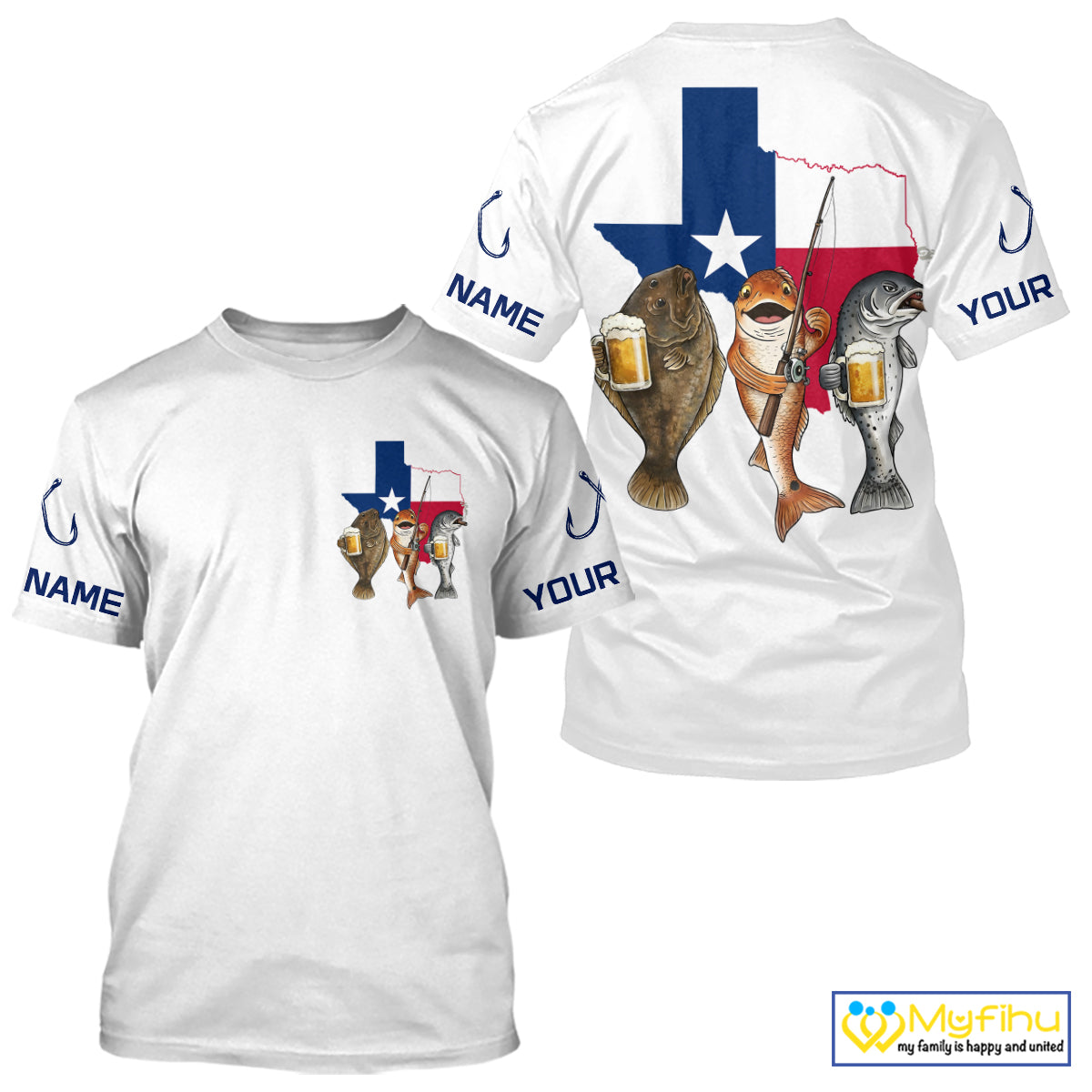 Texas Slam Funny Fishing Redfish, Trout, Flounder Fishing Shirts T - Shirt For Men| White NHT843