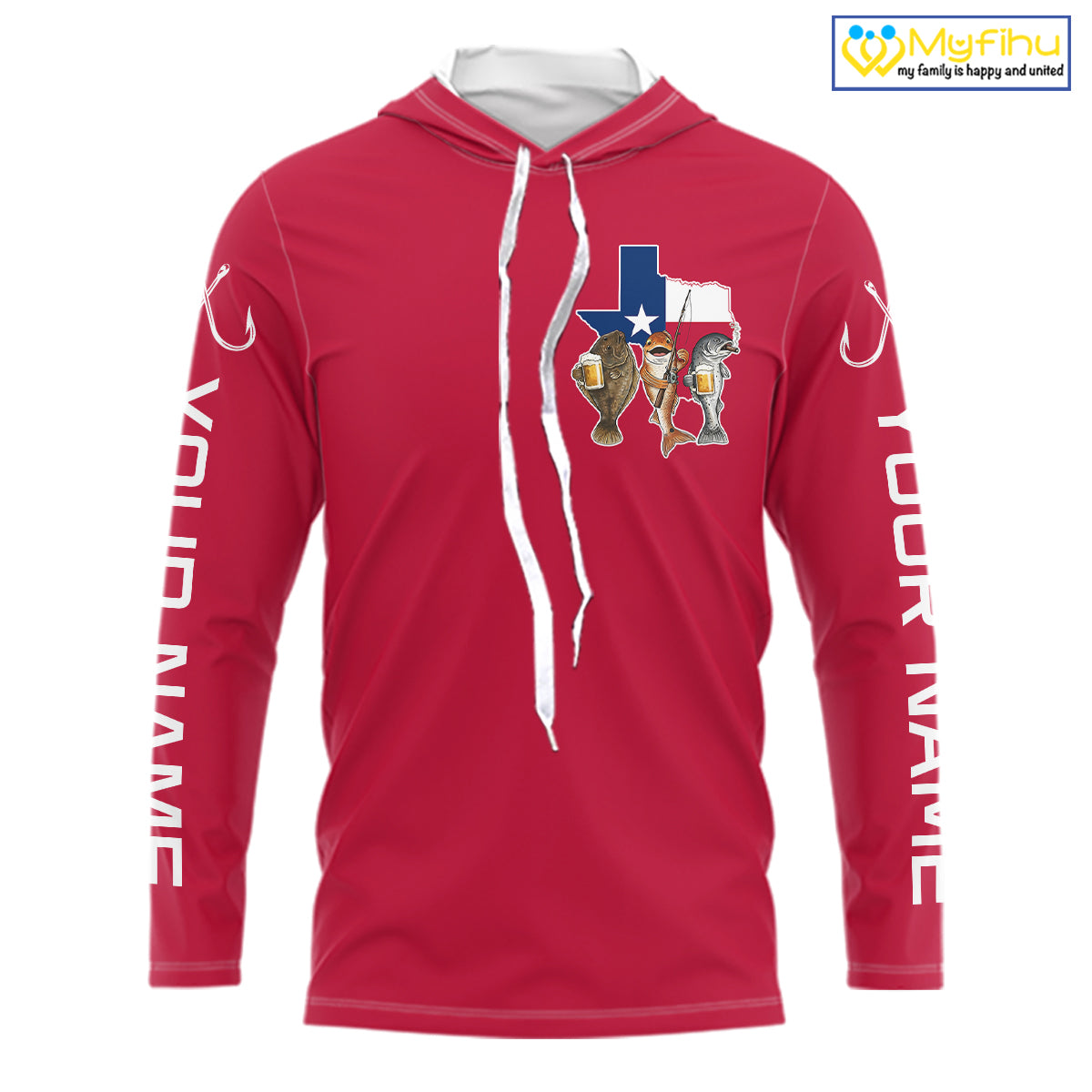 Texas Slam Funny Fishing Redfish, Trout, Flounder Fishing Shirts Long Sleeve Hooded For Men| Red NHT844