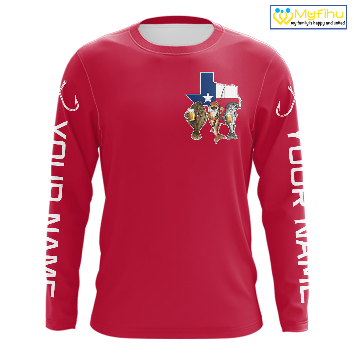 Texas Slam Funny Fishing Redfish, Trout, Flounder Fishing Shirts Long Sleeve For Men| Red NHT844