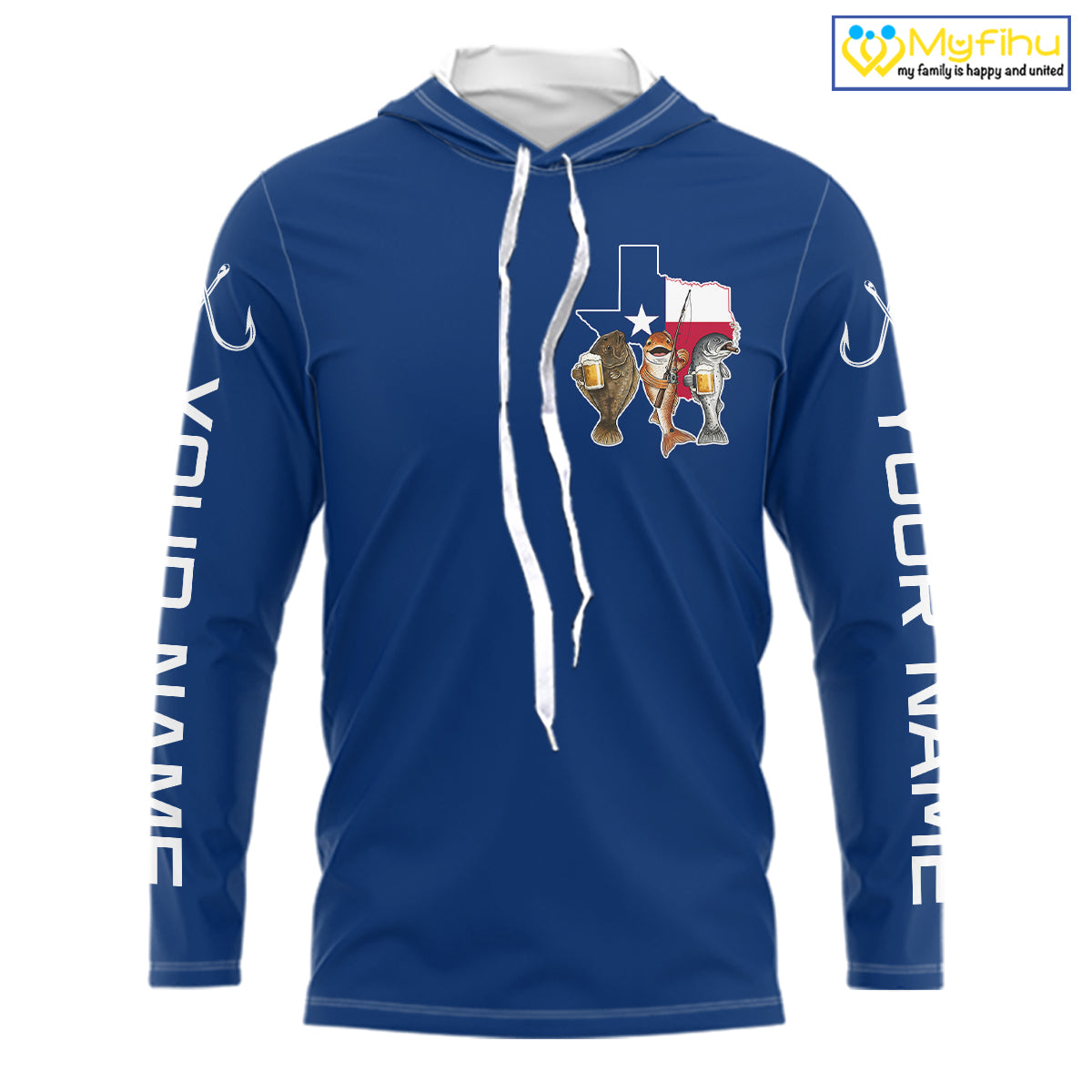 Texas Slam Funny Fishing Redfish, Trout, Flounder Fishing Shirts Long Sleeve Hooded For Men| Blue Navy NHT845