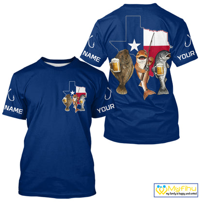 Texas Slam Funny Fishing Redfish, Trout, Flounder Fishing Shirts T - Shirt For Men| Blue Navy NHT845