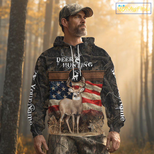 Mule Deer US Flag 3D All Over Print Shirts, Personalized Hunting Gifts For Deer Hunters NHT191