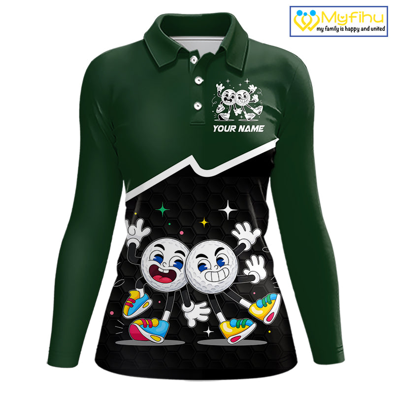 Custom Green And Black Womens Sleeveless Golf Polo Shirt, Custom Golf Balls Team Jerseys NHT865