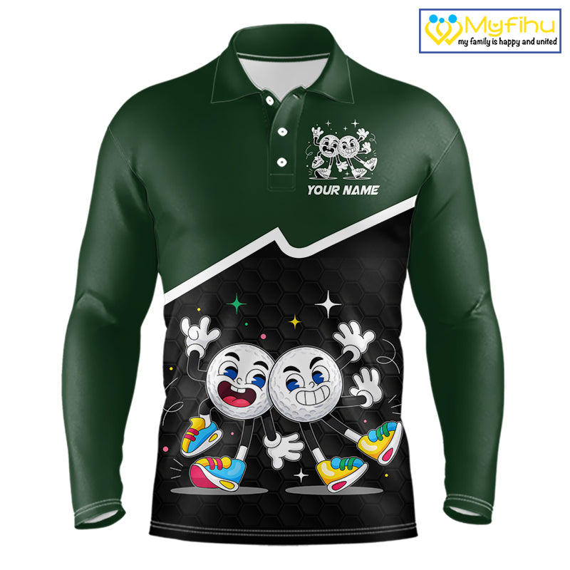Custom Green And Black Mens Golf Polo Shirt, Custom Golf Balls Team Jerseys NHT865