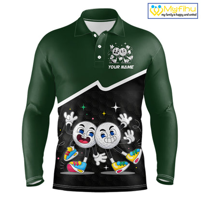 Custom Green And Black Mens Golf Polo Shirt, Custom Golf Balls Team Jerseys NHT865