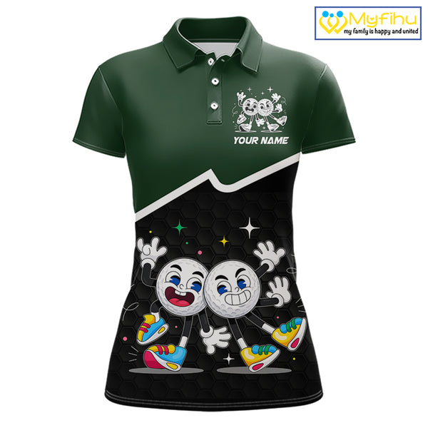 Custom Green And Black Womens Sleeveless Golf Polo Shirt, Custom Golf Balls Team Jerseys NHT865