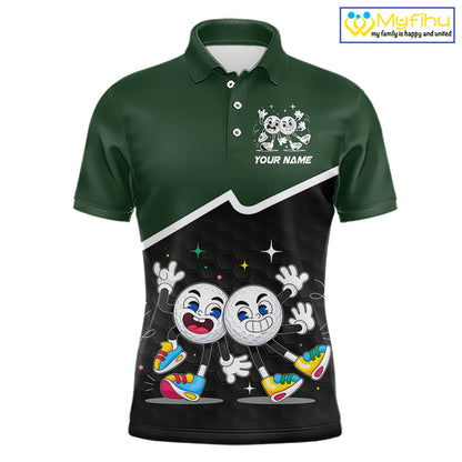 Custom Green And Black Mens Golf Polo Shirt, Custom Golf Balls Team Jerseys NHT865