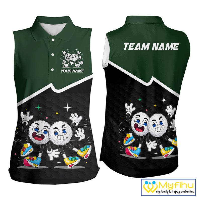 Custom Green And Black Sleeveless Womens Golf Polo Shirt, Custom Golf Balls Team Jerseys NHT865