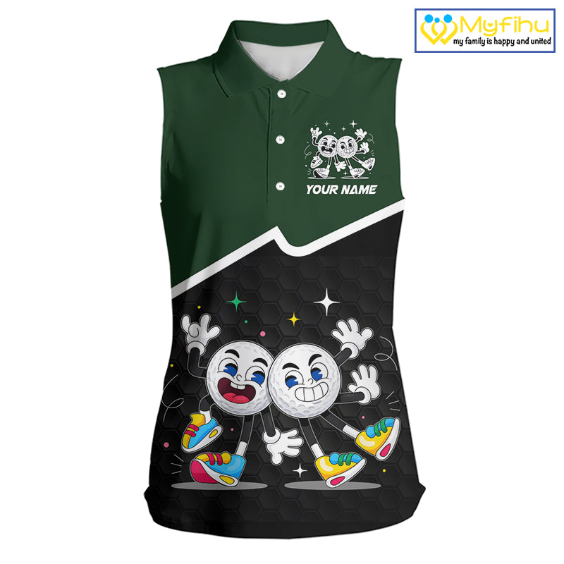 Custom Green And Black Sleeveless Womens Golf Polo Shirt, Custom Golf Balls Team Jerseys NHT865