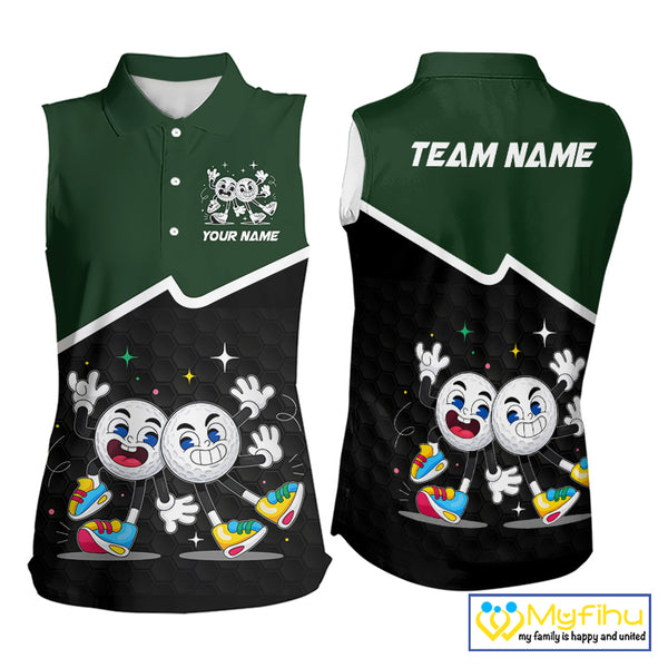Custom Green And Black Sleeveless Womens Golf Polo Shirt, Custom Golf Balls Team Jerseys NHT865