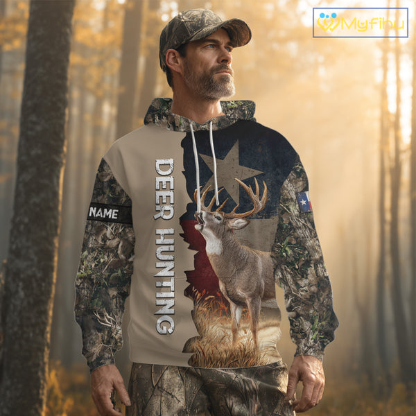 Season Deer Hunting Shirt Texas Flag 3D Custom Name Whitetail Deer Clothes For Hunters NHT93