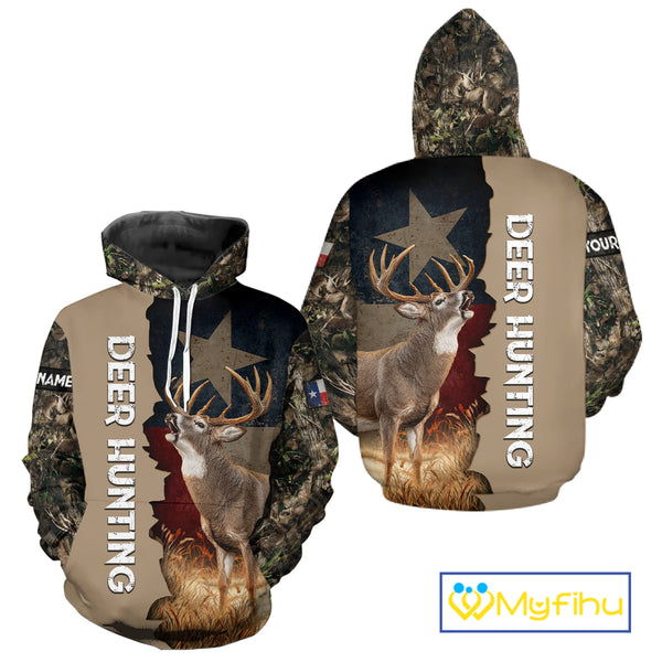 Season Deer Hunting Shirt Texas Flag 3D Custom Name Whitetail Deer Clothes For Hunters NHT93