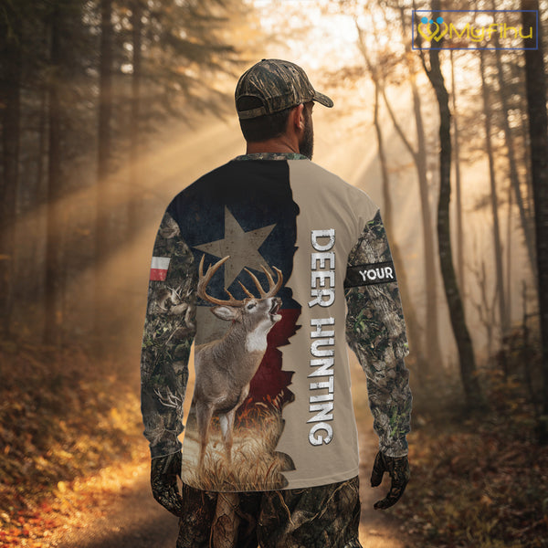Season Deer Hunting Shirt Texas Flag 3D Custom Name Whitetail Deer Clothes For Hunters NHT93