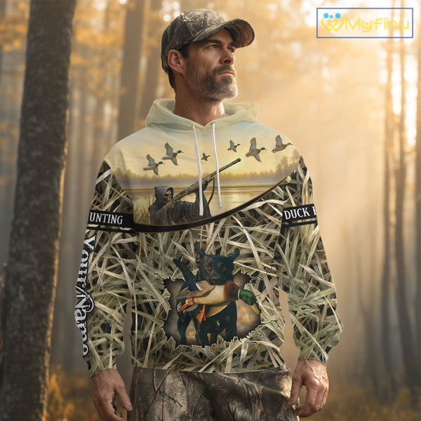 Duck Hunting 3D Waterfowl Camo Grim Reaper Black Labrador Retriever Shirt Hunting Gift NHT202