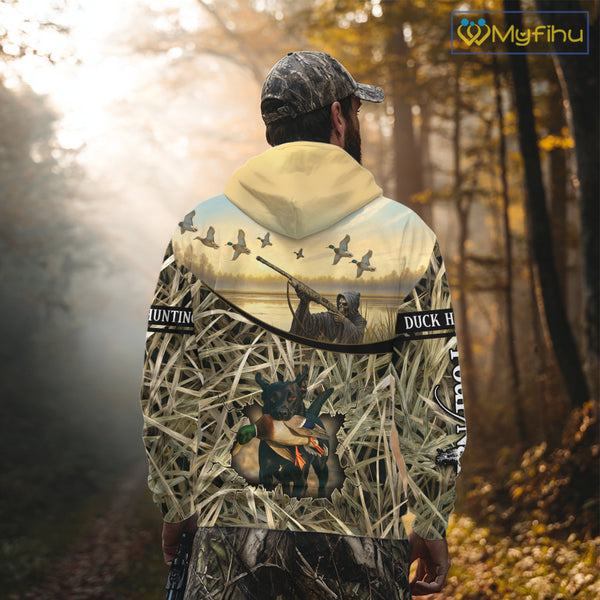 Duck Hunting 3D Waterfowl Camo Grim Reaper Black Labrador Retriever Shirt Hunting Gift NHT202