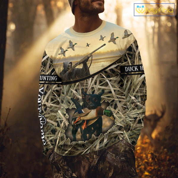 Duck Hunting 3D Waterfowl Camo Grim Reaper Black Labrador Retriever Shirt Hunting Gift NHT202