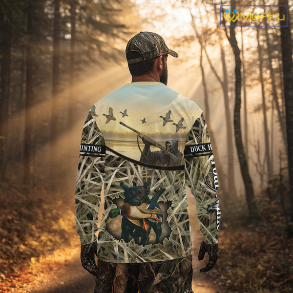 Duck Hunting 3D Waterfowl Camo Grim Reaper Black Labrador Retriever Shirt Hunting Gift NHT202