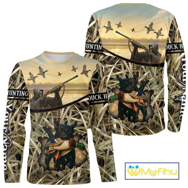 Duck Hunting 3D Waterfowl Camo Grim Reaper Black Labrador Retriever Shirt Hunting Gift NHT202