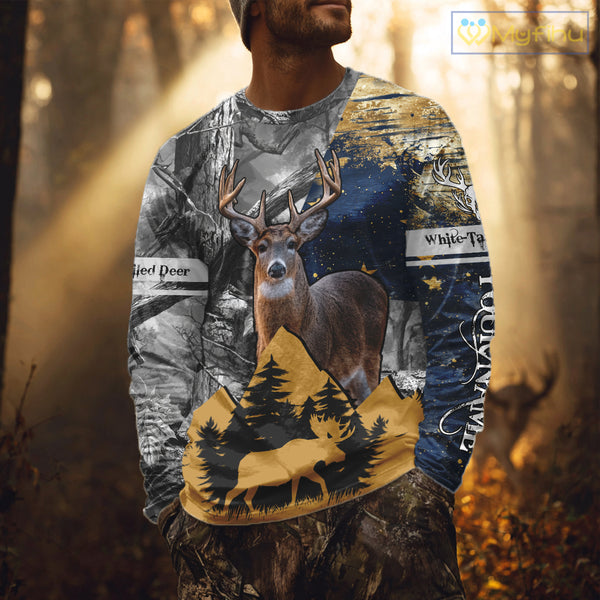 WhiteTails Deer Hunting Alaska Flag with Custom Name, Camo Gray Camouflage Details  NHT09