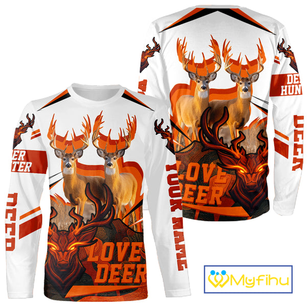 White-tailed Deer Buck Pair 3D Printed Orange Shirt – Personalized Gifts for Deer Hunters NHT11