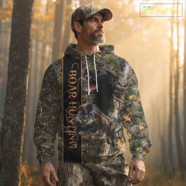 Wild Boar Hunting Shirt Forest Camo With Dog Custom Name Hunting Clothes Gifts for Hunter NHT111