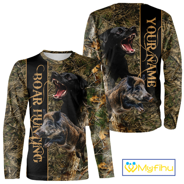 Wild Boar Hunting Shirt Forest Camo With Dog Custom Name Hunting Clothes Gifts for Hunter NHT111