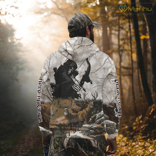 Brown Bowhunting Deer Camouflage Personalized Hunting Bow Grim Reaper Shirt NHT17