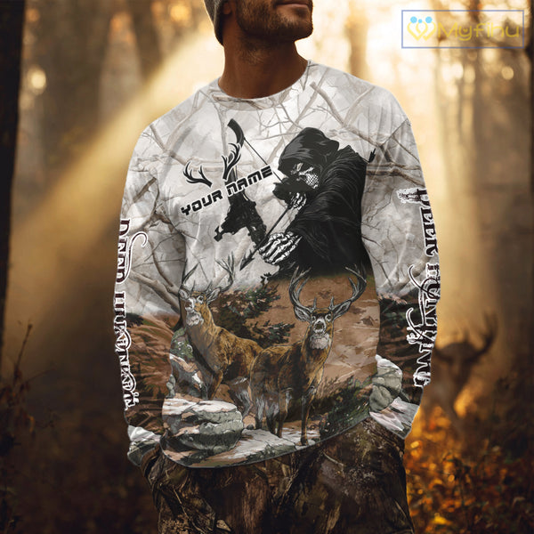 Brown Bowhunting Deer Camouflage Personalized Hunting Bow Grim Reaper Shirt NHT17