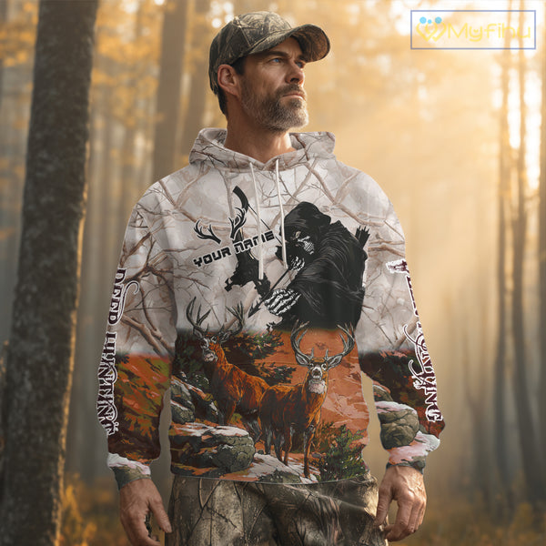 Orange Bowhunting Deer Camouflage Personalized Hunting Bow Grim Reaper Shirt NHT18